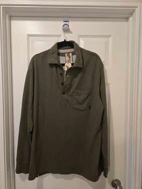 Men's Olive Green Long-Sleeve Polo Henley with Chest Pocket